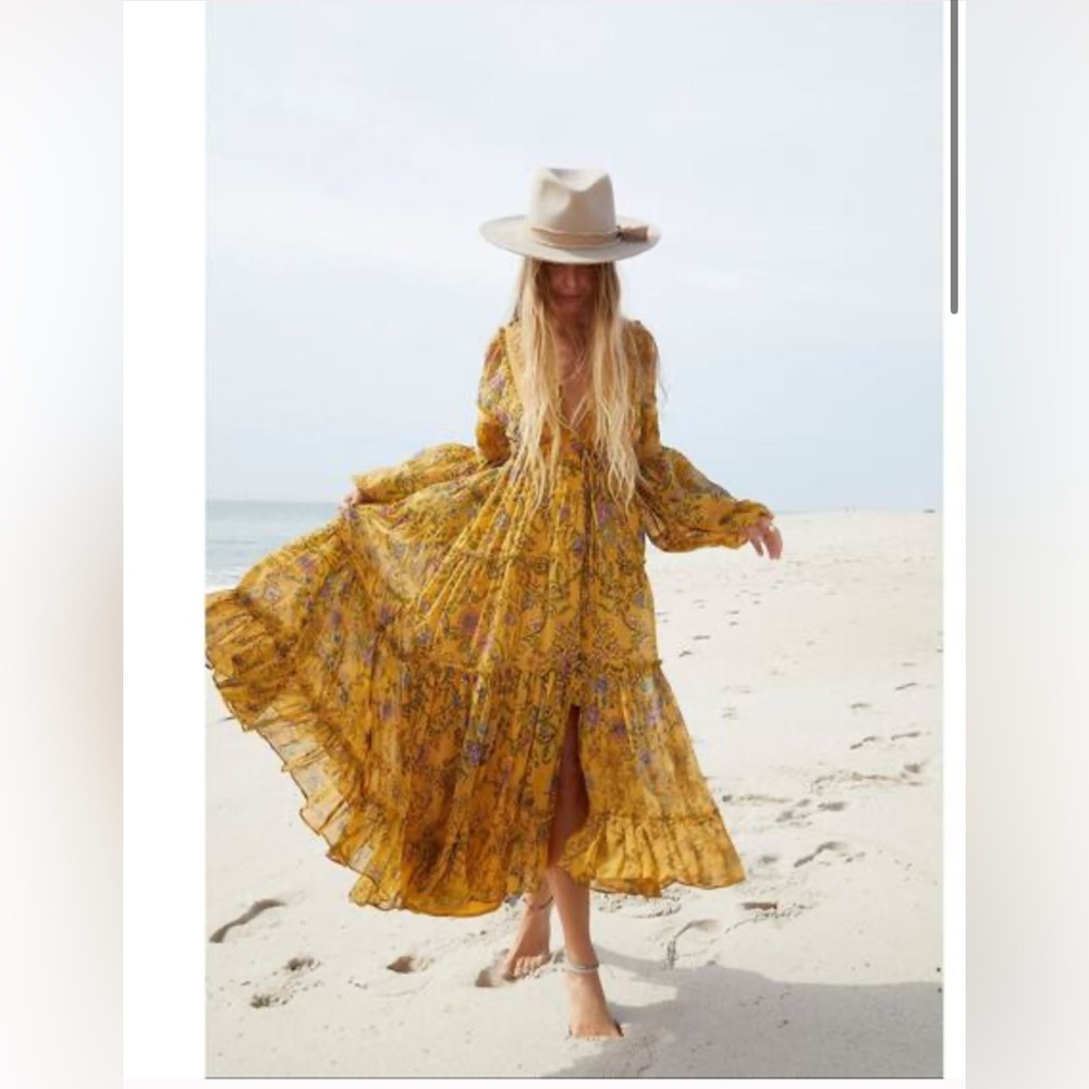 Cassis Floral Chiffon Free People Maxi Dress - Yellow - Picture 2 of 7